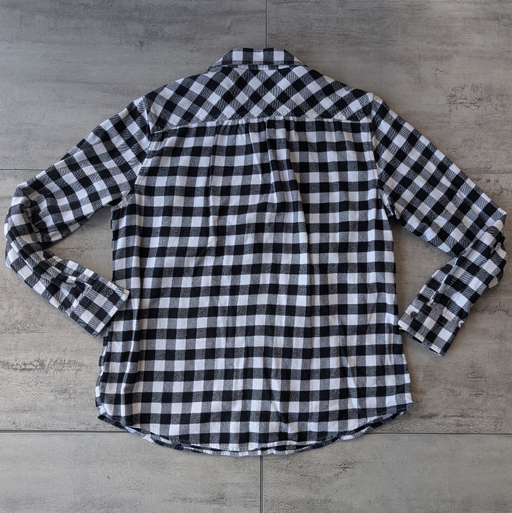 Land's End Women's Black White Plaid Button Up Flannel Shirt Size 14 Y2K - Picture 7 of 7